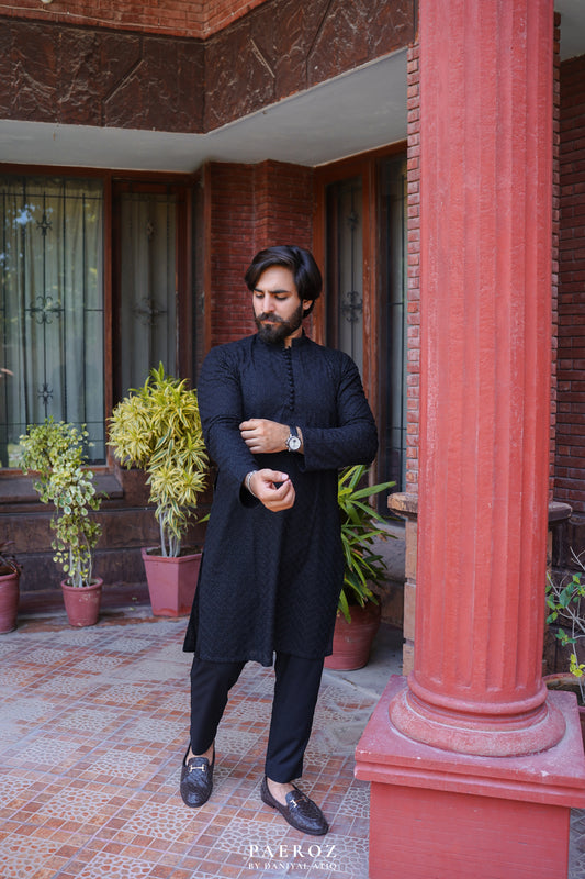 BLACK CHIKANKARI KURTA