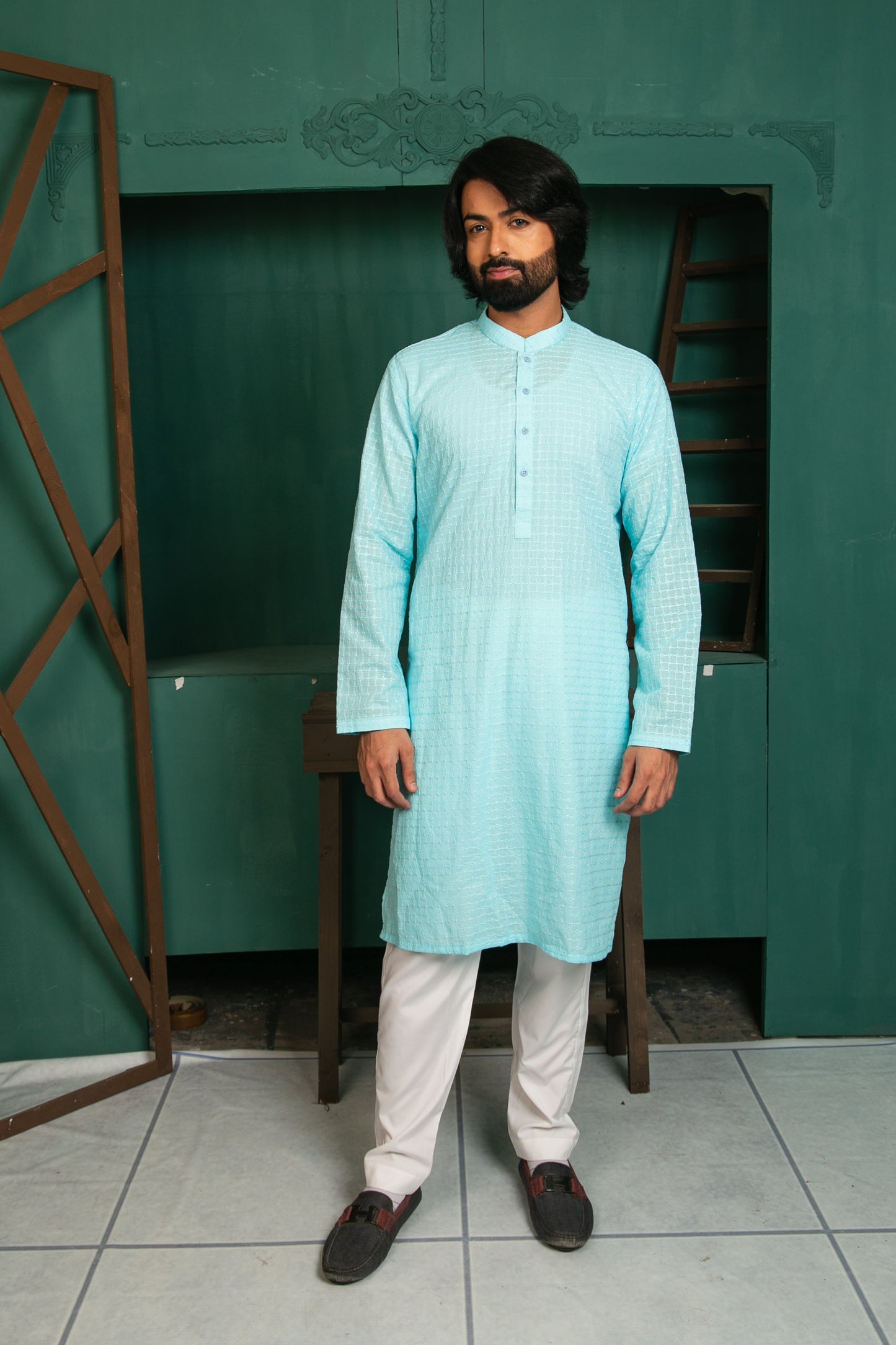 Sky Blue CHIKANKARI KURTA