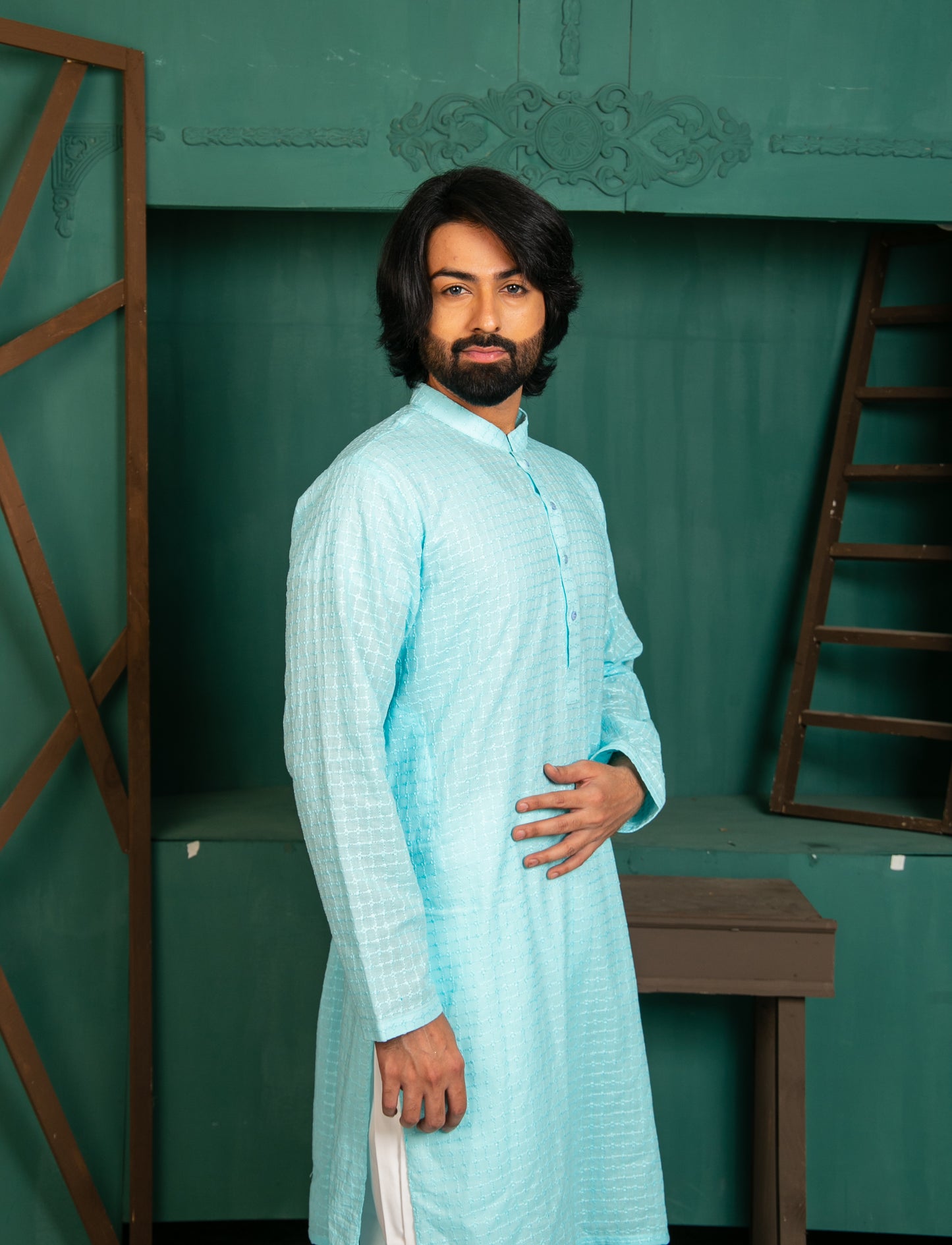 Sky Blue CHIKANKARI KURTA