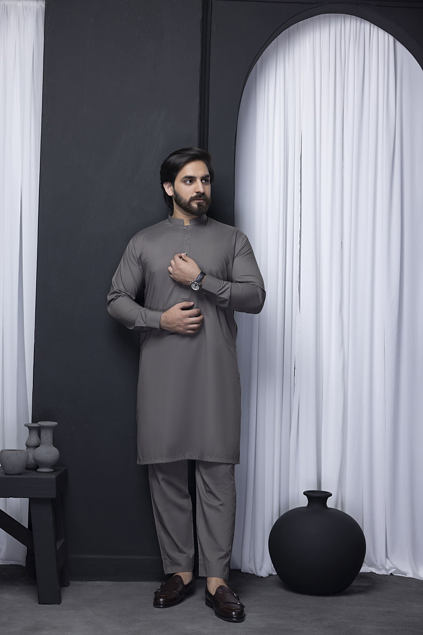 Ash Grey Kurta with Matching Pant Pajama