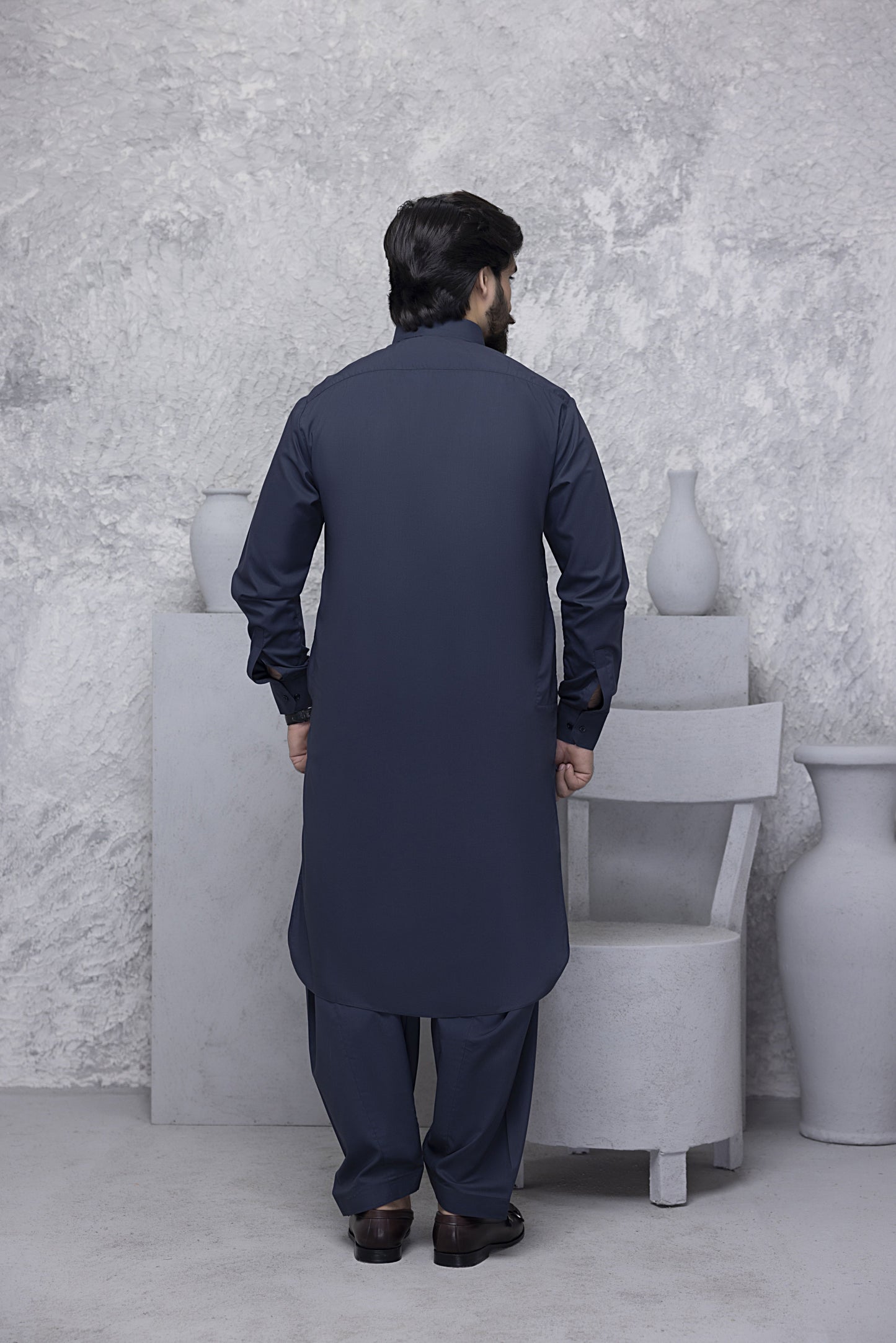 "Classic Shirt Colar Navy Blue Kurta Shalwar"